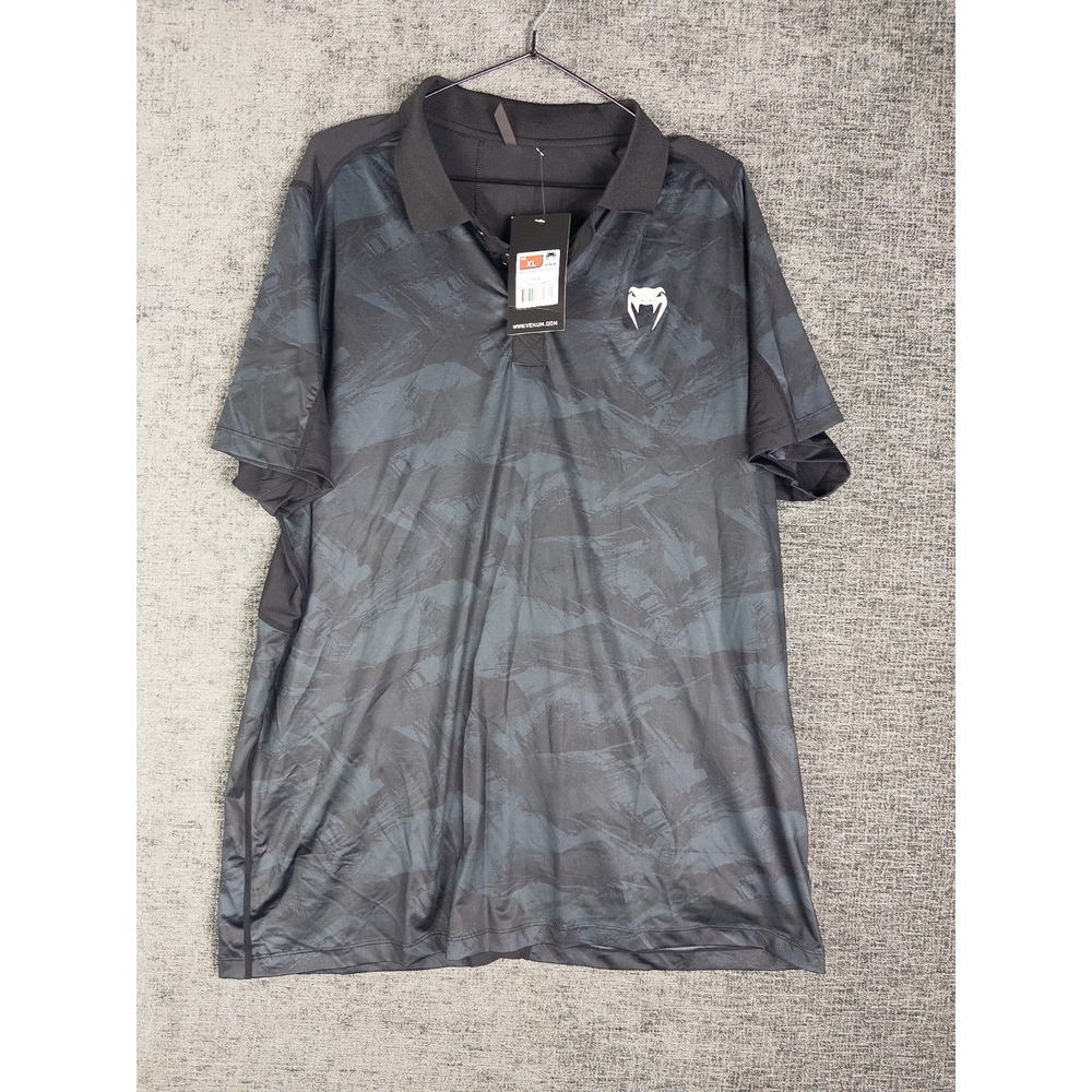Venum Performance Polo Shirt Mens XL Black Cobra Logo UFC Short Sleeve MMA